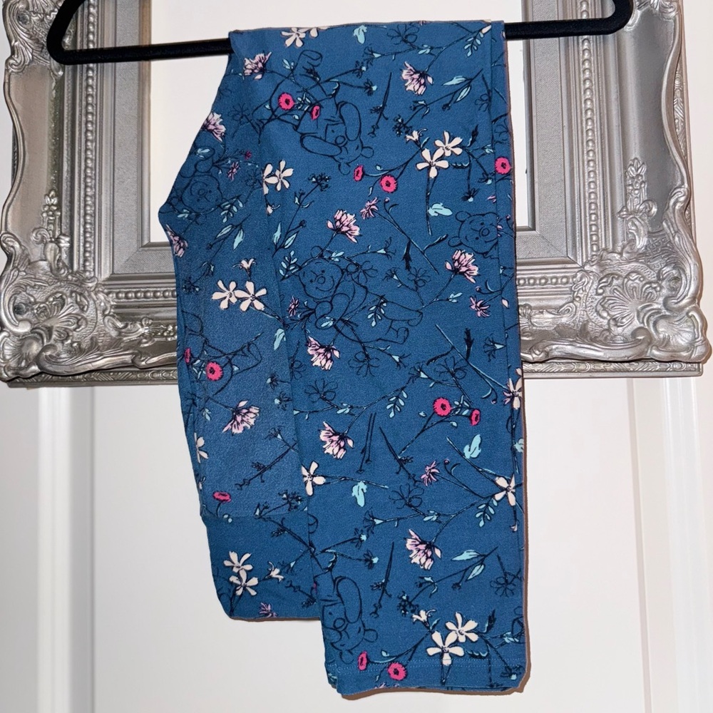LuLaRoe Disney Winnie the Pooh OS One Size Blue Floral Leggings